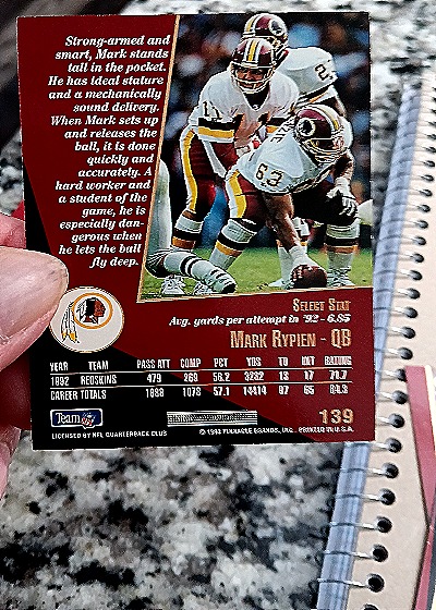 1993 Select #139 Mark Rypien — back