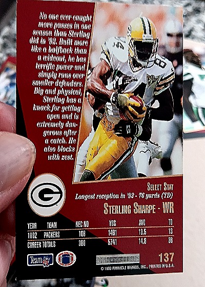 1993 Pinnacle #137 Sterling Sharpe — back