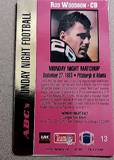 1993 Action Packed Monday Night Football #13 Rod Woodson — back