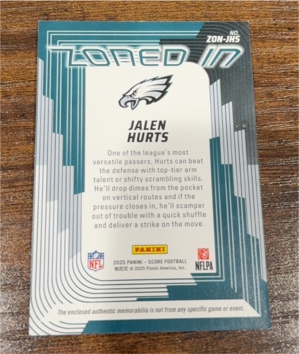 2025 Panini Score Football #ZON-JHS Jalen Hurts — front