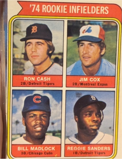 1974 Topps #600 Rookie Infielders Ron Cash Jim Cox Bill Madlock Reggie Sanders — front