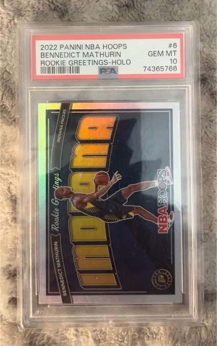 2022 Panini NBA Hoops #6 Bennedict Mathurin Rookie Greetings Holo — front