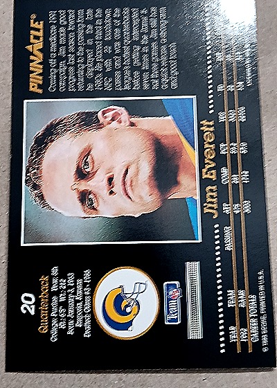 1993 Pinnacle #20 Jim Everett — back