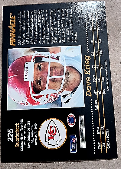 1993 Pinnacle #225 Dave Krieg — back