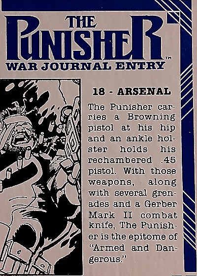 1992 Comic Images The Punisher War Journal Entry #18 Arsenal — back