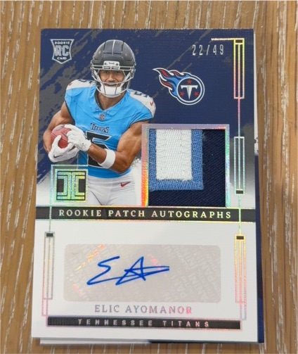 2025 Panini Impeccable Rookie Patch Autographs Elic Ayomanor #22/49 — front