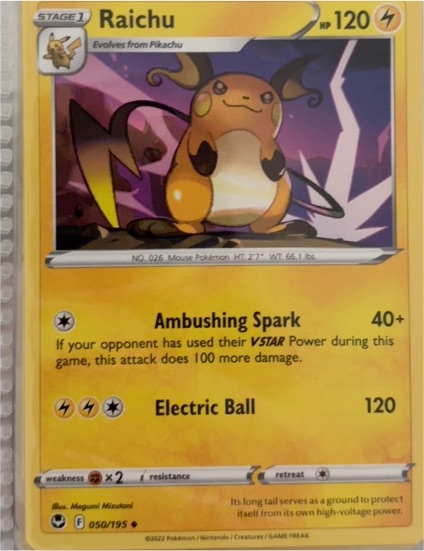 2022 Pokémon SWSH12: Silver Tempest #050 Raichu — front