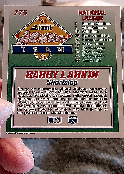 1991 Score #775 Barry Larkin All-Star — back