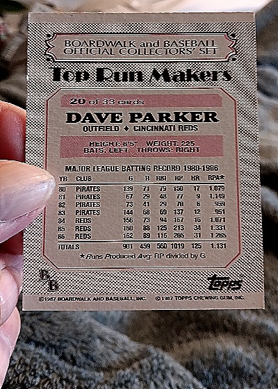1987 Topps Boardwalk and Baseball #20 Dave Parker — back