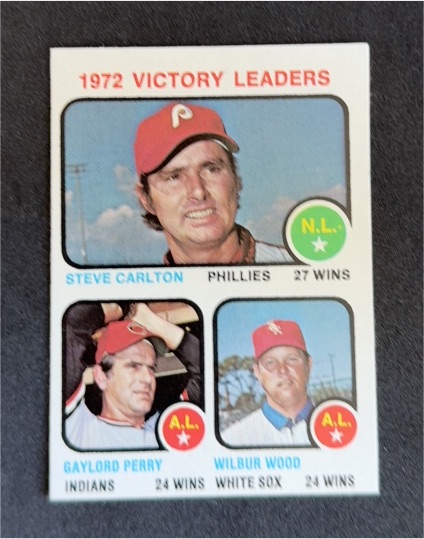 1973 Topps #66 1972 Victory Leaders Steve Carlton/Gaylord Perry/Wilbur Wood — front