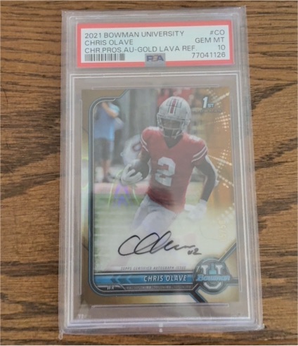 2021 Bowman University #CO Chris Olave Chrome Prospect Auto Gold Lava Refractor — front