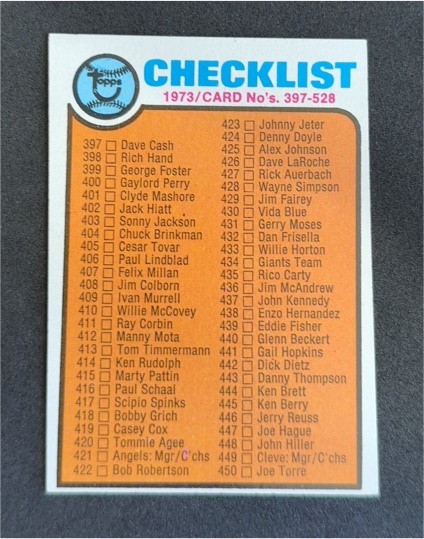1973 Topps #453 Checklist 397-528 — front
