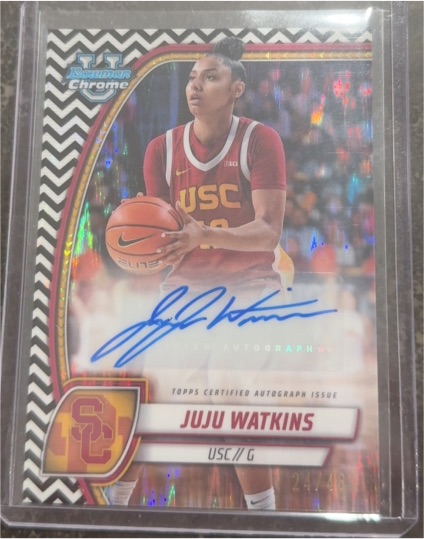 2024 Bowman Chrome University #37 Juju Watkins Black Wave Refractor Auto — front
