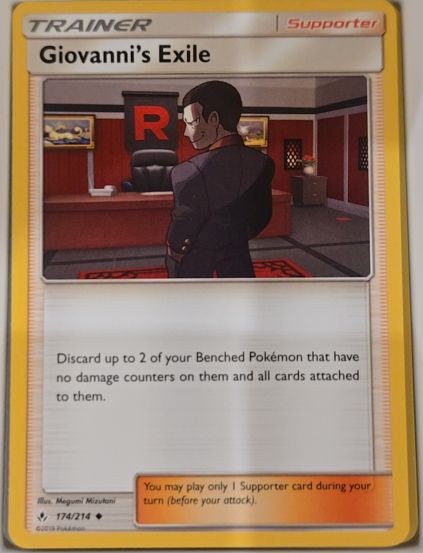 2019 Pokémon Sun & Moon Unbroken Bonds #174 Giovanni's Exile — front