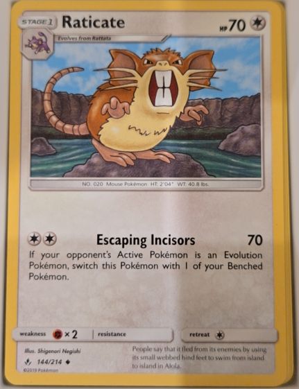2019 Pokémon Sun & Moon Unbroken Bonds #144 Raticate — front