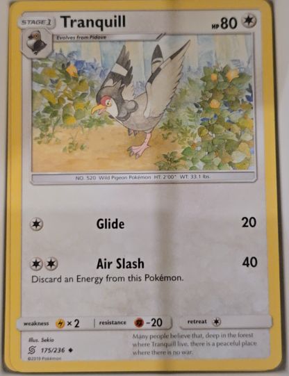 2019 Pokemon Unified Minds #175 Tranquill — front
