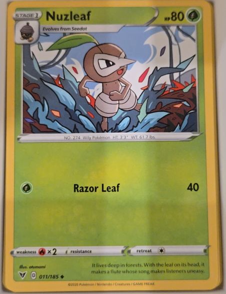 2020 Pokémon Sword & Shield Vivid Voltage #011 Nuzleaf — front