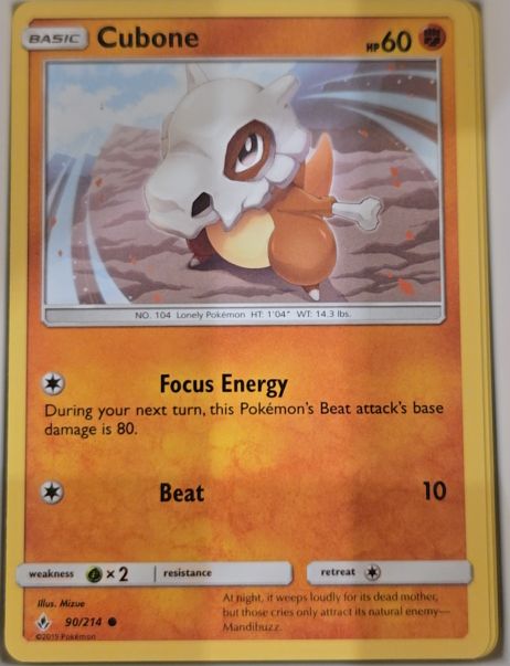 2019 Sun & Moon Unbroken Bonds #90 Cubone — front