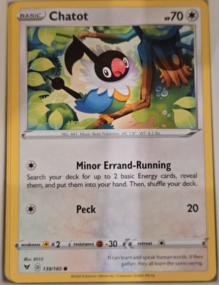 2020 Pokémon SWSH04: Vivid Voltage #139 Chatot — front
