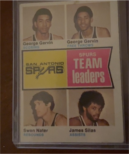 1974-75 Topps #227 San Antonio Spurs Team Leaders George Gervin Swen Nater James Silas — front
