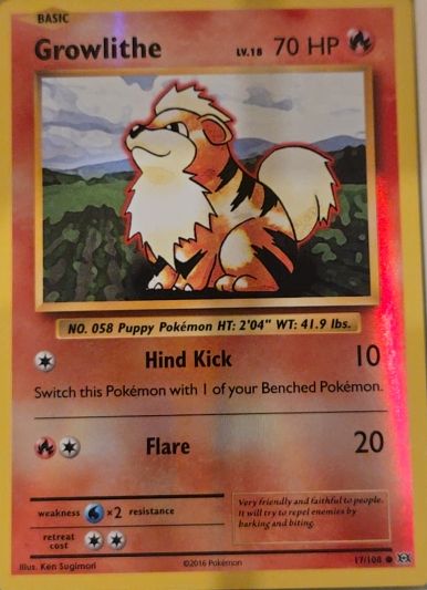 2016 Pokémon XY Evolutions #17 Growlithe — front
