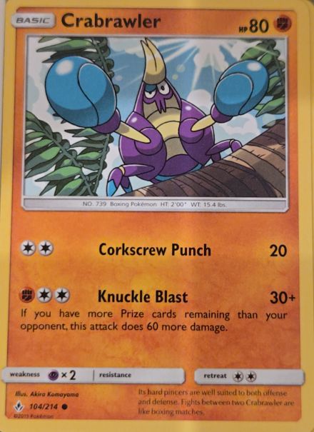 2017 Pokémon Sun & Moon: Unbroken Bonds #104 Crabrawler — front