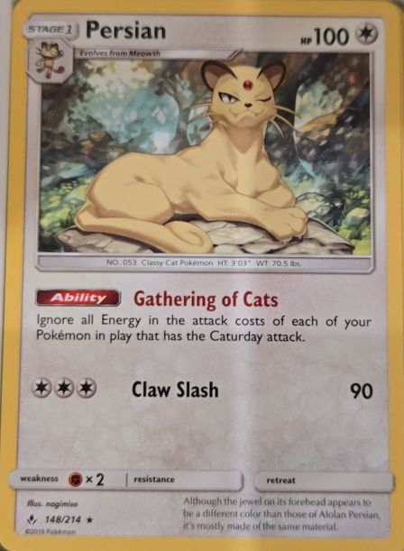 2019 Pokémon Sun & Moon Unbroken Bonds #148 Persian — front