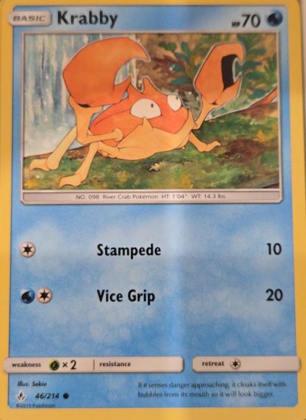2019 Pokemon Sun & Moon Unbroken Bonds #46 Krabby — front