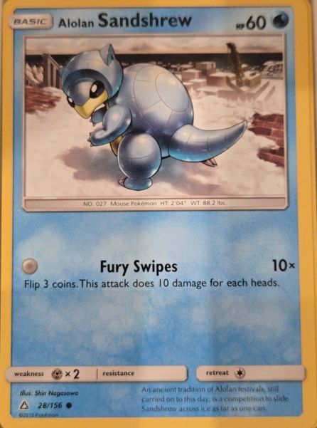 2018 Pokémon Sun & Moon Ultra Prism #28 Alolan Sandshrew — front