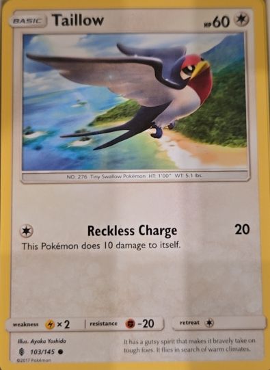 2017 Pokémon Sun & Moon Guardians Rising #103 Taillow — front