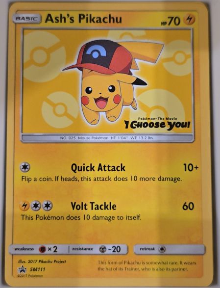 2017 Pokémon SM Black Star Promo #SM111 Ash's Pikachu — front