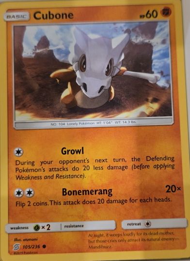 2019 Pokémon Sun & Moon Unified Minds #105 Cubone — front