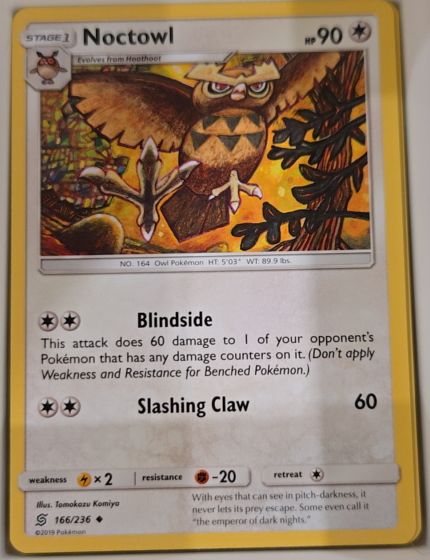 2019 Pokemon Sun & Moon Unified Minds #166 Noctowl — front