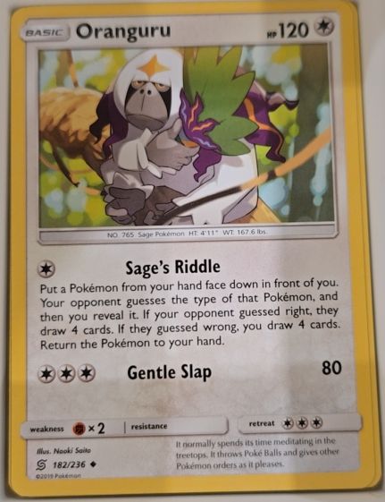 2019 Pokémon Sun & Moon Unified Minds #182 Oranguru — front