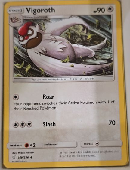2019 Pokémon Unified Minds #169 Vigoroth — front
