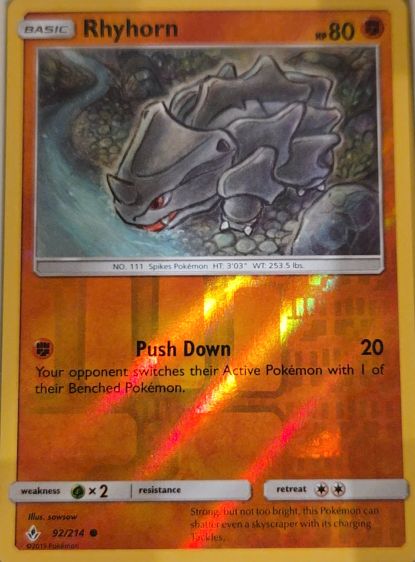 2019 Pokemon TCG Unbroken Bonds #92 Rhyhorn — front