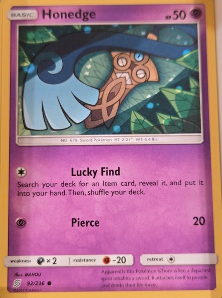 2019 Pokémon Sun & Moon Unified Minds #92 Honedge — front