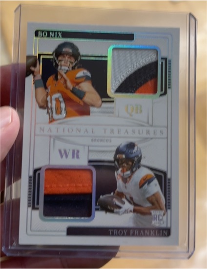 2024 Panini National Treasures Bo Nix & Troy Franklin #N/A Rookie Dual Patch — front