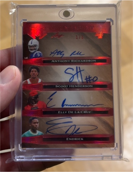 2023 Panini Multigraphics Quad Autograph #1/3 Anthony Richardson Scoot Henderson Elly De La Cruz Endrick — front