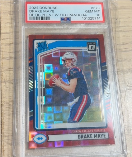 2024 Panini Donruss #379 Drake Maye Optic Preview Red Pandora Prizm — front