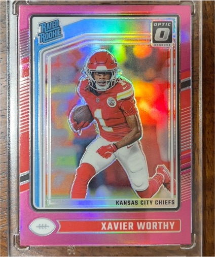 2024 Donruss Optic #300 Xavier Worthy Pink Prizm Rated Rookie — front
