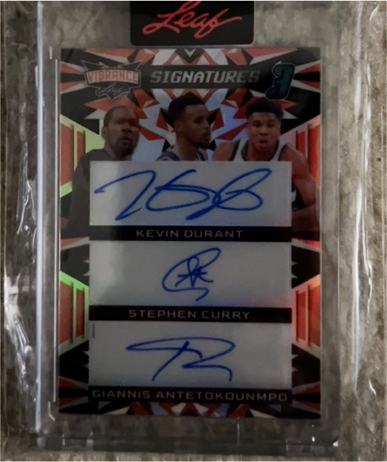 2023 Leaf Vibrance Signatures #1 Kevin Durant / Stephen Curry / Giannis Antetokounmpo — front