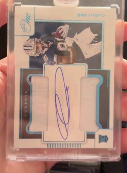 2020 Panini One #35 CeeDee Lamb Rookie Dual Patch Autograph — front