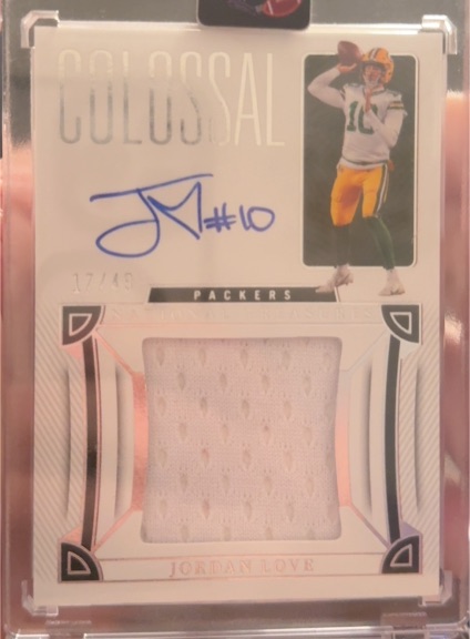 2023 Panini National Treasures Colossal Patch Auto #/49 Jordan Love — front