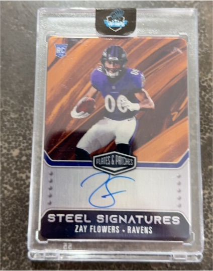 2023 Panini Plates & Patches Steel Signatures #RSSZAY Zay Flowers — front