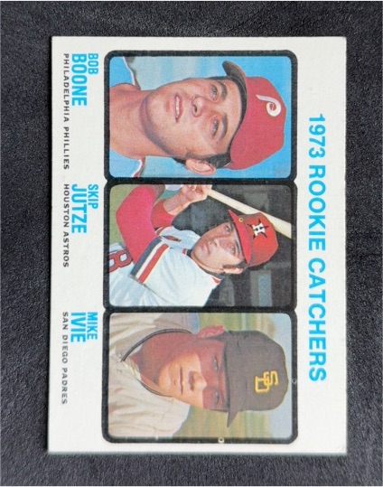 1973 Topps #613 Bob Boone / Skip Jutze / Mike Ivie Rookie Catchers — front