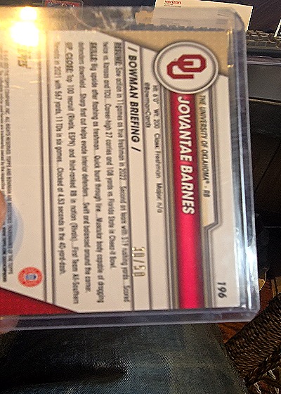 2021 Bowman Chrome 1st Jovantae Barnes #196 — back
