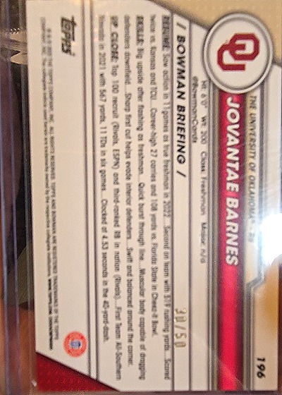 2023 Bowman Chrome #196 Jovantae Barnes — back