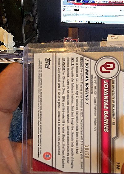 2023 Bowman Chrome #196 Jovantae Barnes — back
