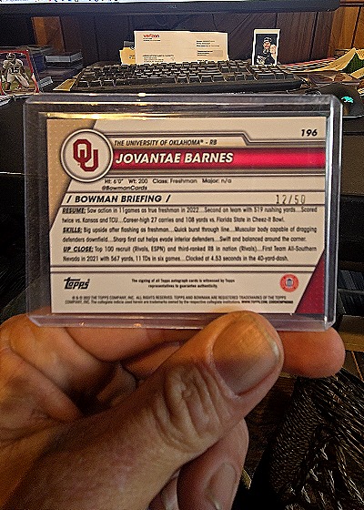 2023 Bowman University Chrome #196 Jovantae Barnes — back